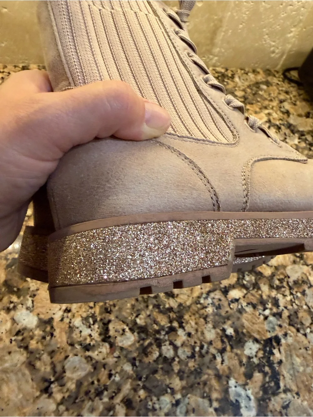 MIA Tan Lace-Up Combat Boots with Glitter Sole Zip-up Girls Size 12 M